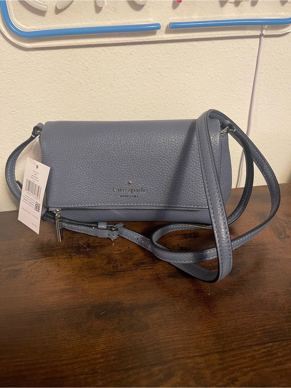 kate spade gray-blue Pebbled Leather Crossbody Bag